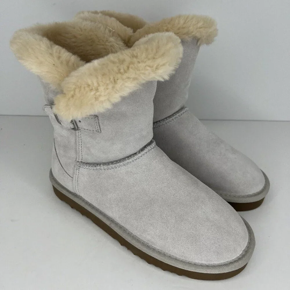 Style & Co. Cold Weather Boots Womens Size 8 Lt Gray Faux Suede Faux Fur Lined